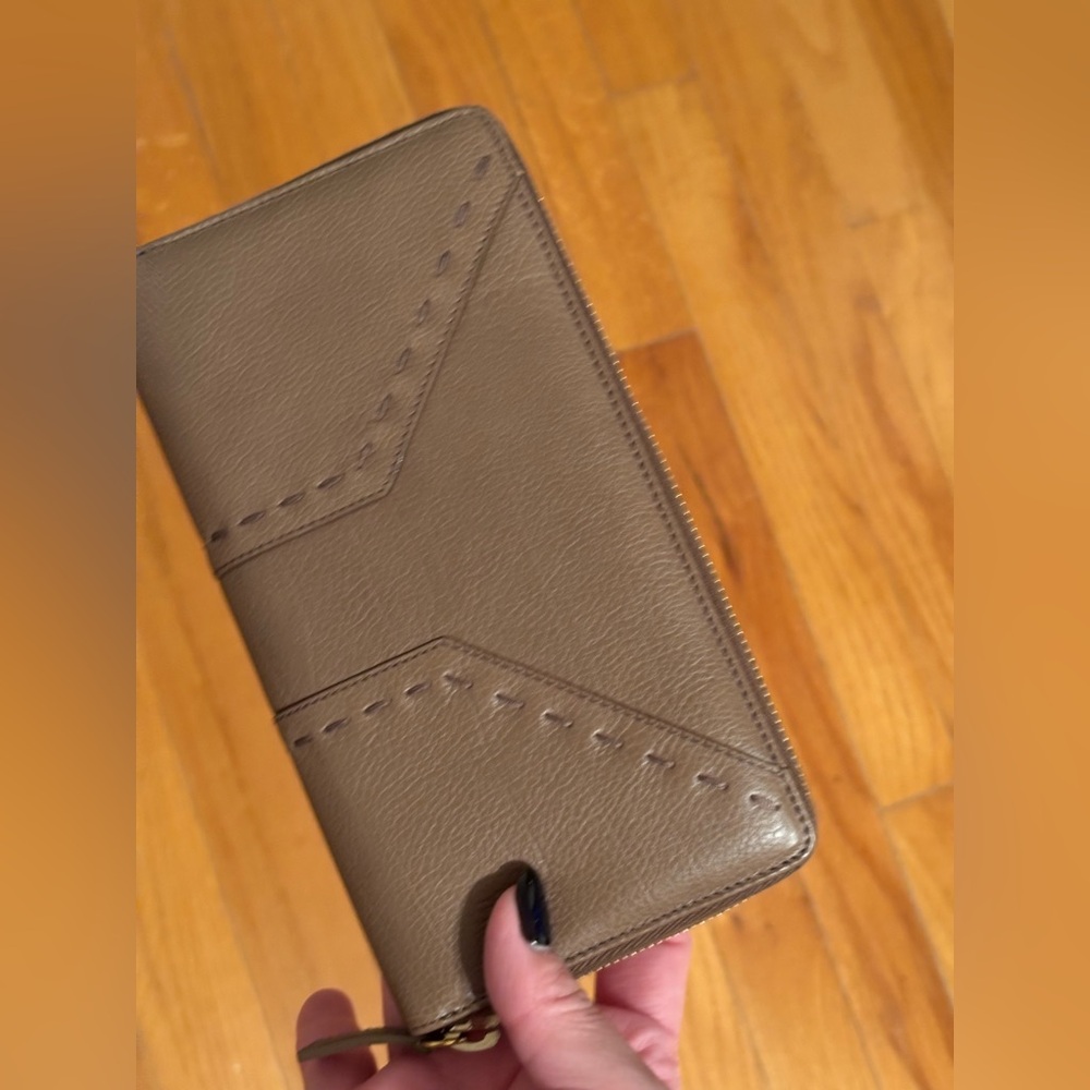 YSL Tan Textured Zip Wallet - Picture 2 of 5